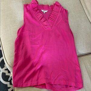 Pink Sleeveless Ruffle V-Neck Top
